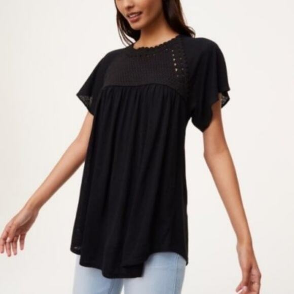 LOFT Black Crochet Yoke Top - Picture 2 of 8